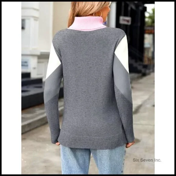 Chunky Knit Turtleneck Sweater Long Sleeve Pullover Trendy Fall Winter Top
